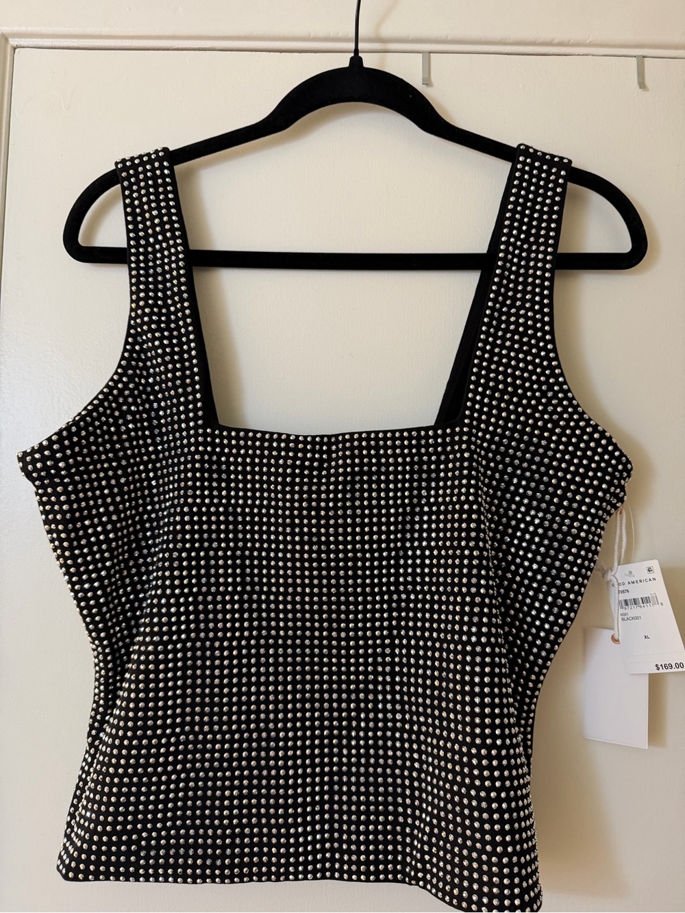 Good American Black Studded Square-Neck Tank